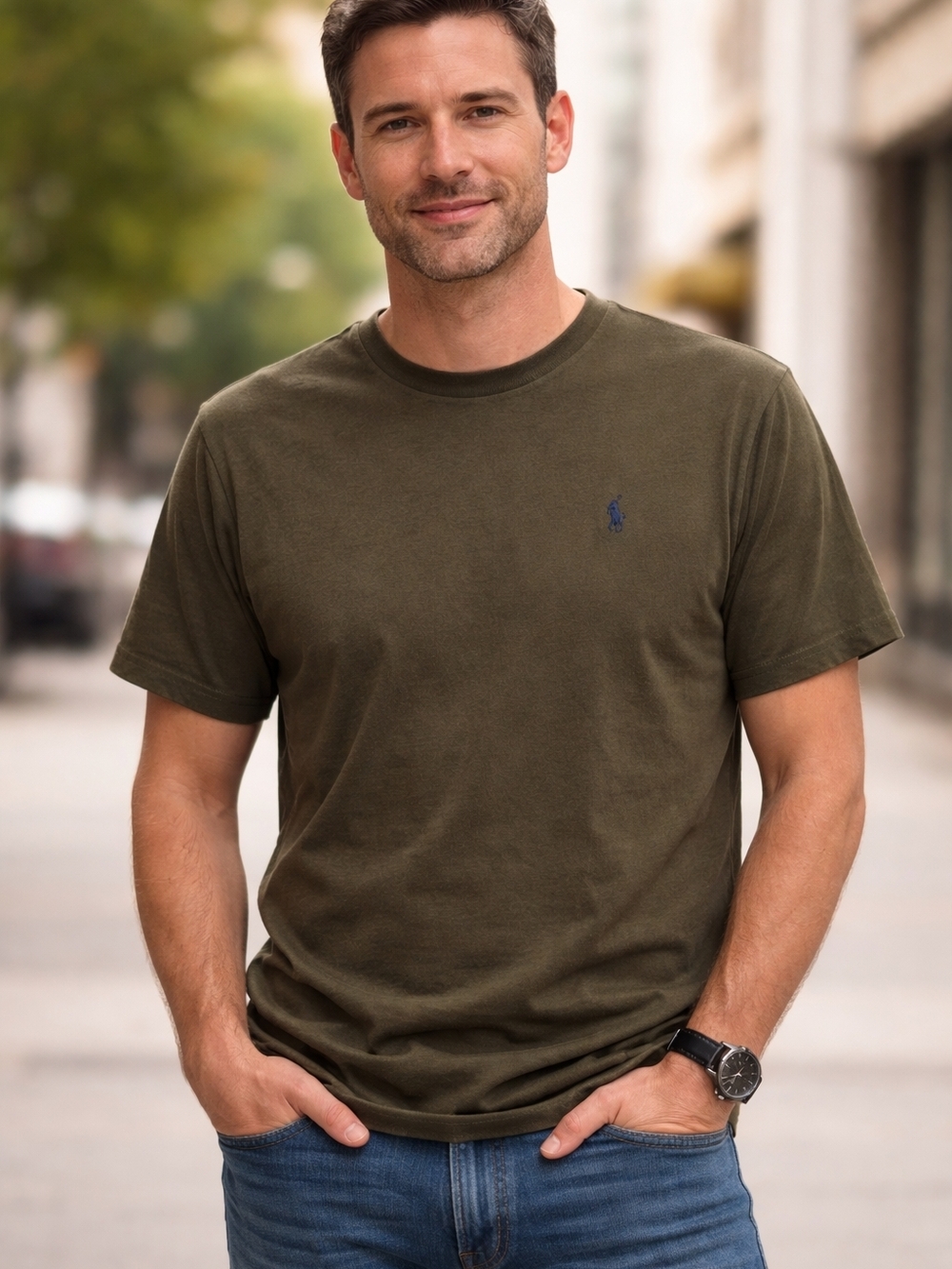 Polo by Ralph Lauren Olive Short Sleeve Crew Tee with Navy Pony Embroidery